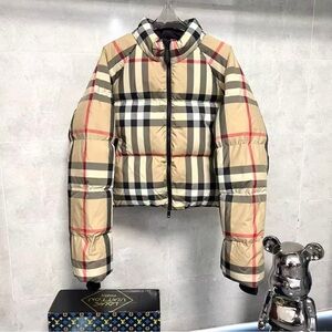 Burberry Tan and Black Plaid Puffer Jacket